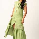 FRILL CAP SLEEVE DETAILED MAXI DRESS