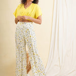 FLORAL PANT + V NECK CROP TOP