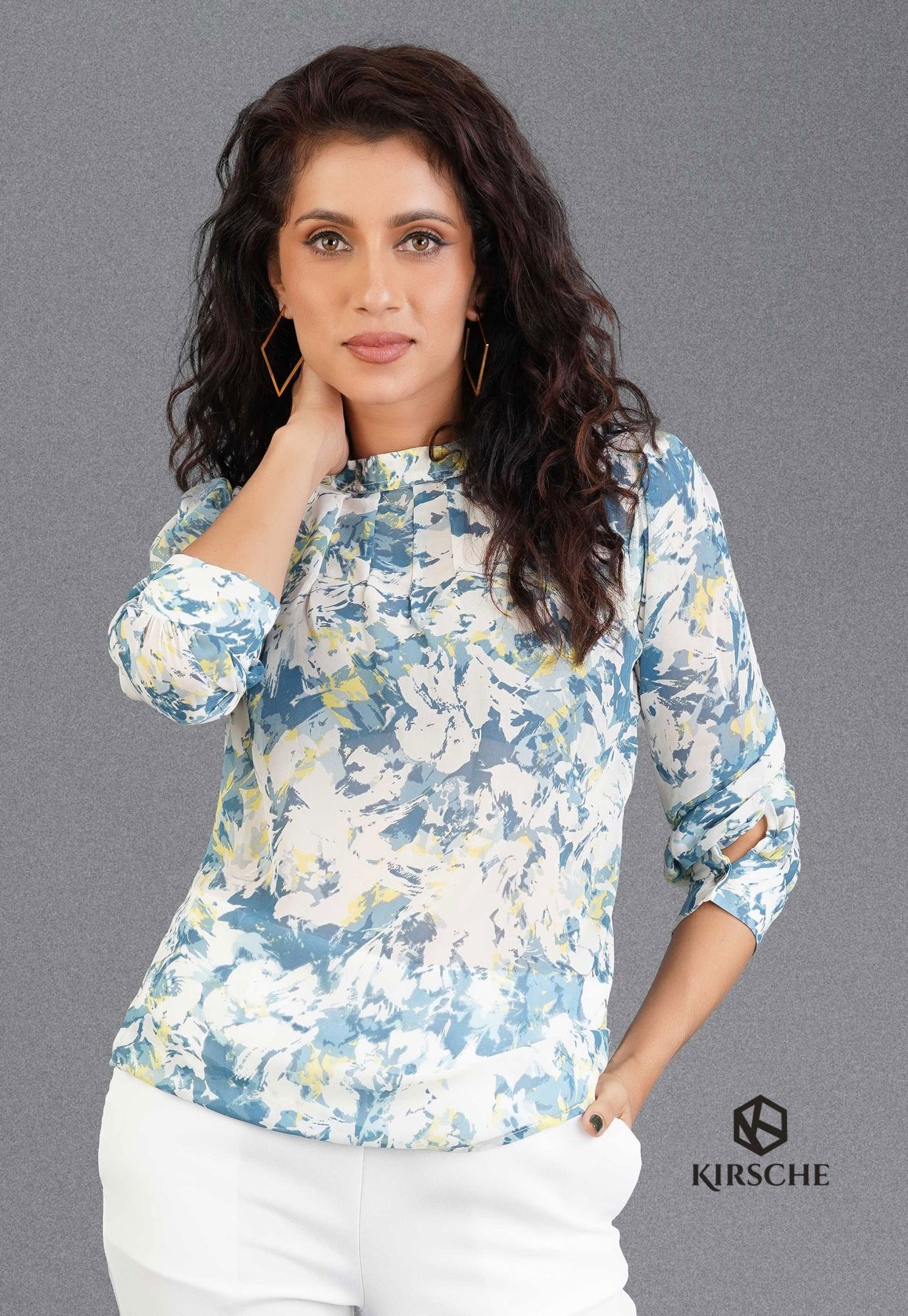 FRONT PLEATED LONG SLEEVE TOP