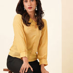 BUTTON PLEATED LS BLOUSE