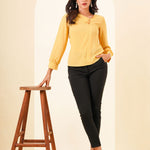 BUTTON PLEATED LS BLOUSE