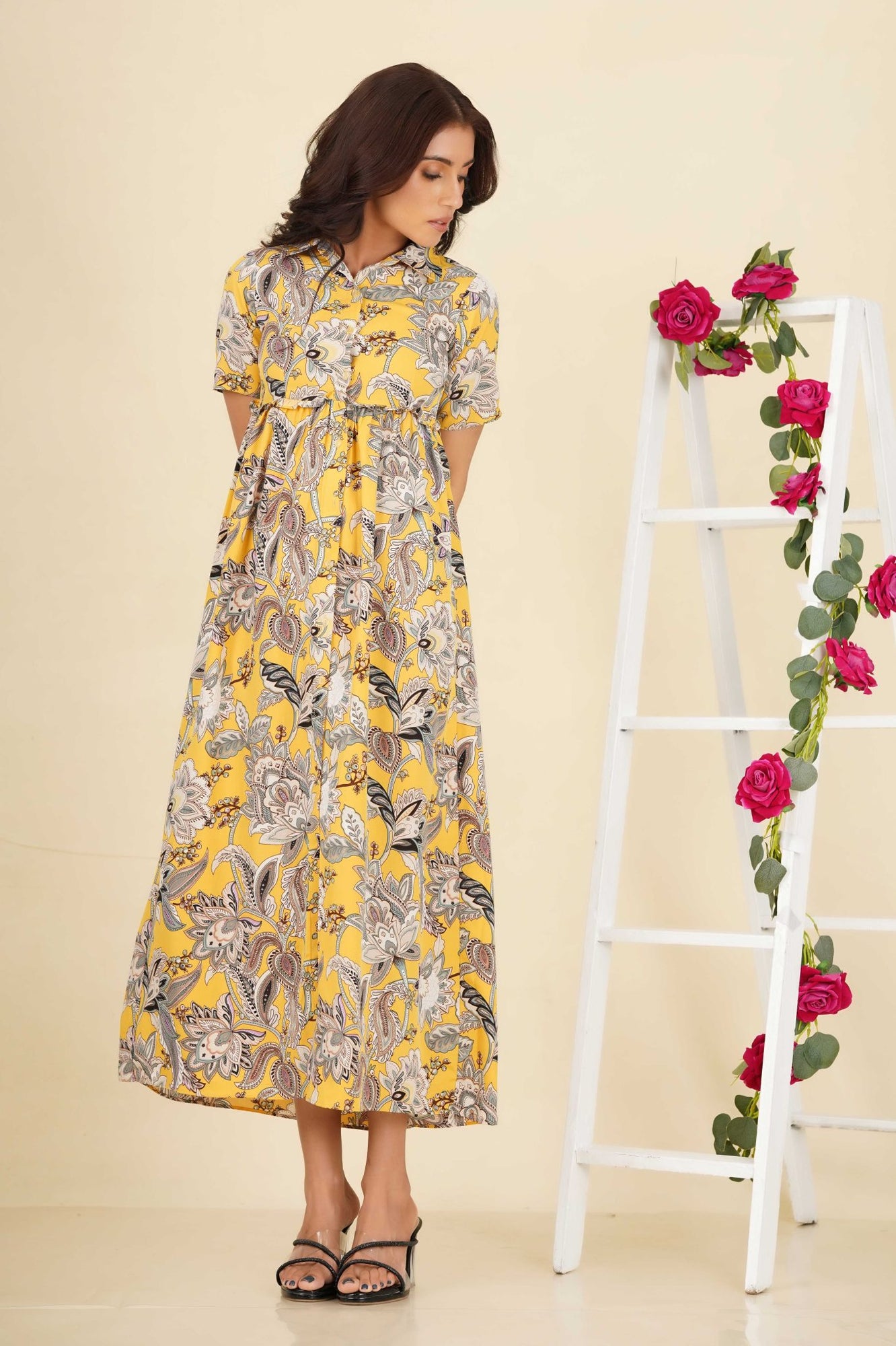 PRINTED LOOSE FITED MAXI DRESS