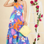 PRINTED ONE SHOULDER MAXI DRESS