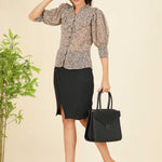 FRONT GATHERING LONG PUFF SLEEVE TOP