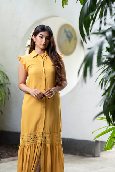 D088 l Frill Cap Sleeve Detailed Maxi