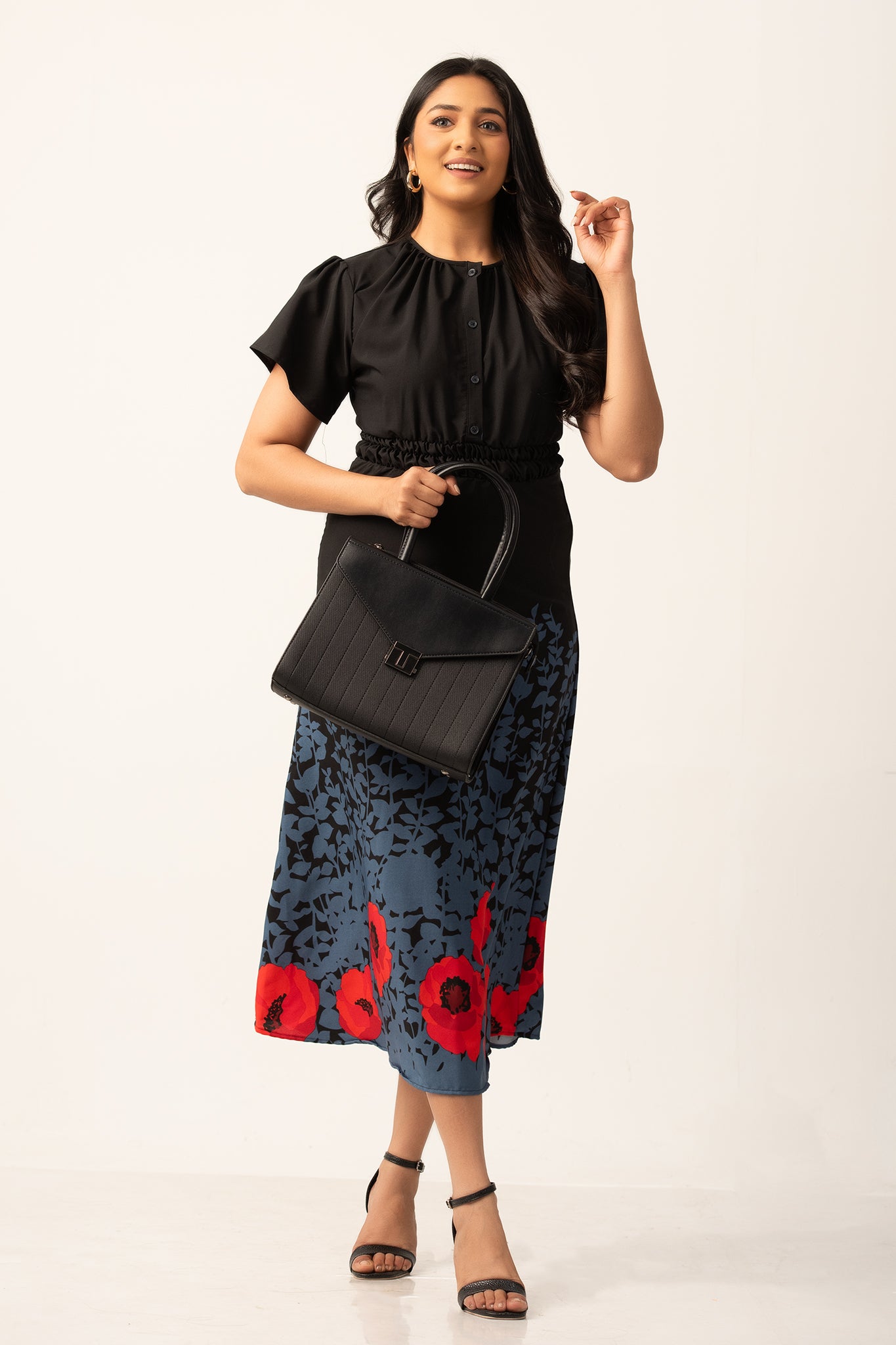 knee length dresses for ladies Baltic Born Womens Ivanna Dress | Black + Pink main image 1
