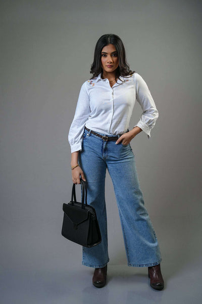 S025 l Front Emb Linen Shirt