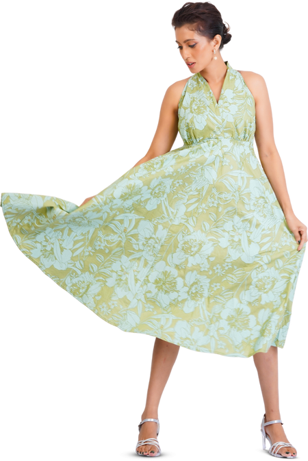 Printed Halter Midi Dress