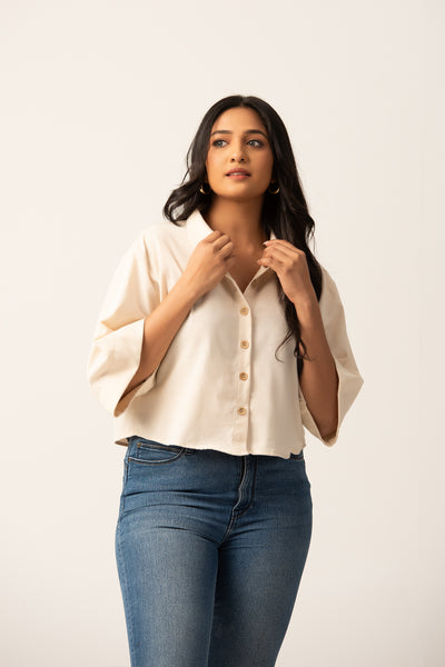 S141 l Cro Linen Crop Shirt