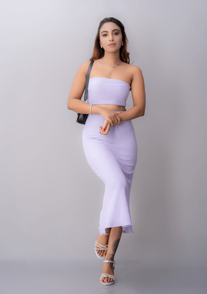 T239 | Bubble Top & Slit Skirt Set