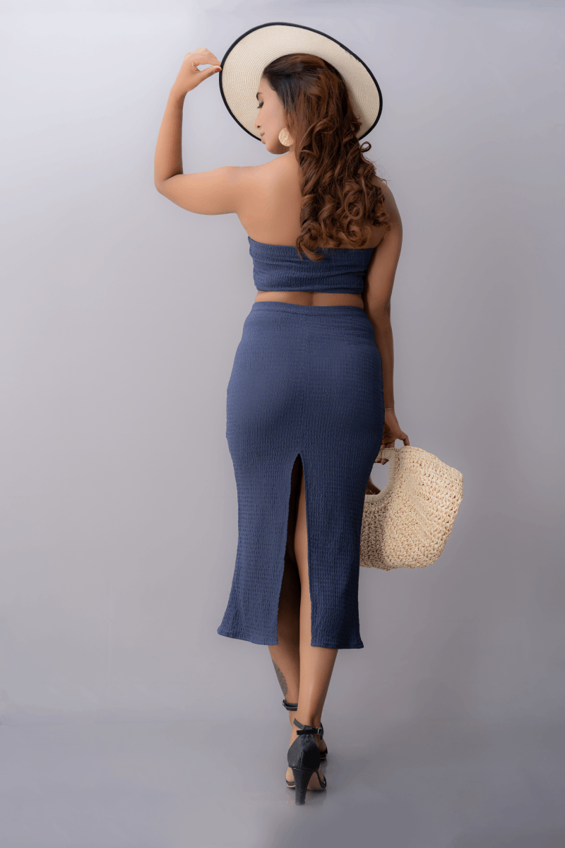 T239 | Bubble Top & Slit Skirt Set