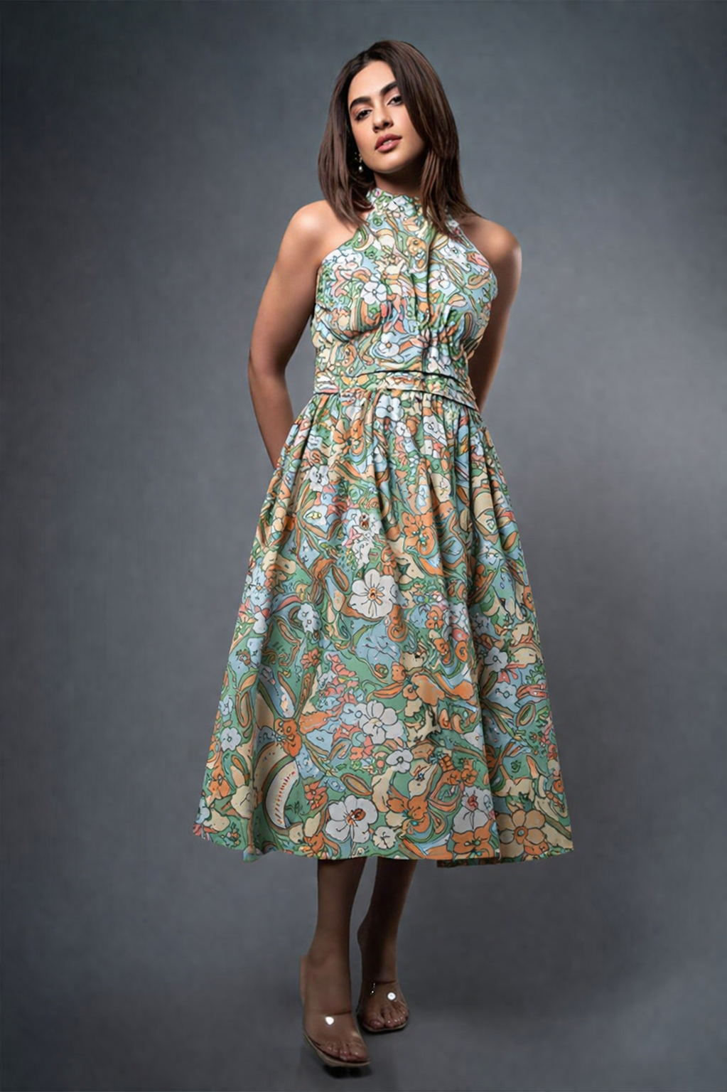 D092 | Gathered Floral Maxi Dress