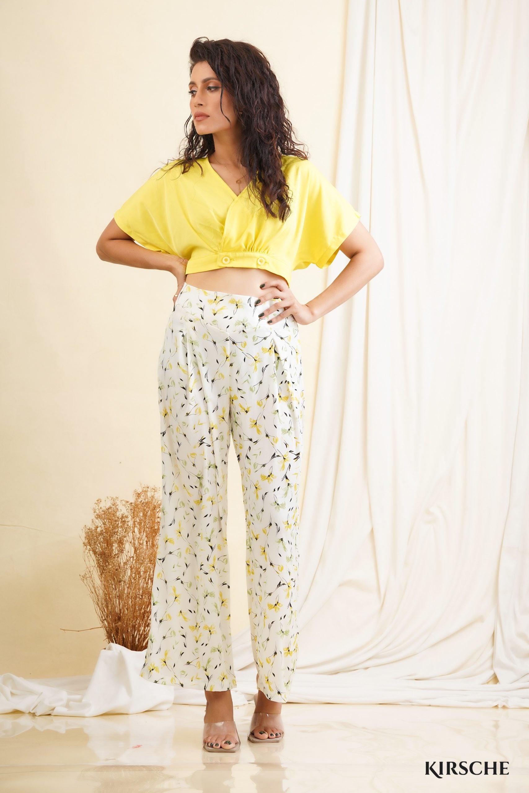 T047 | V Neck Crop Top & Pant Set