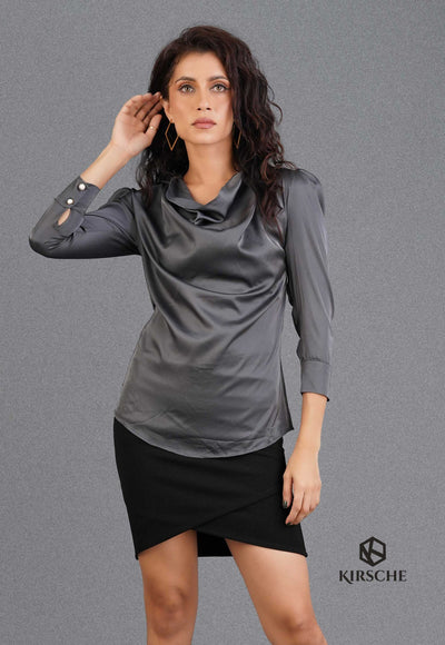 T019 l Cowl Neck Satin Top