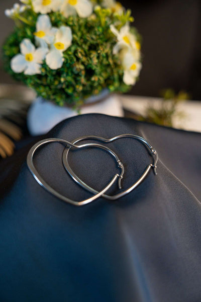 HEART HOOP SILVER EARRING