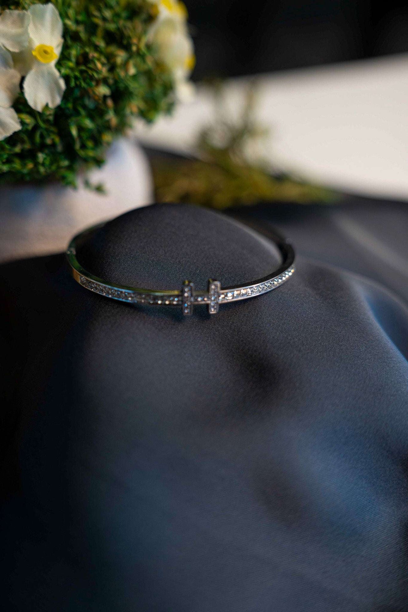 SILVER RHINESTONE LOCK BANGLE