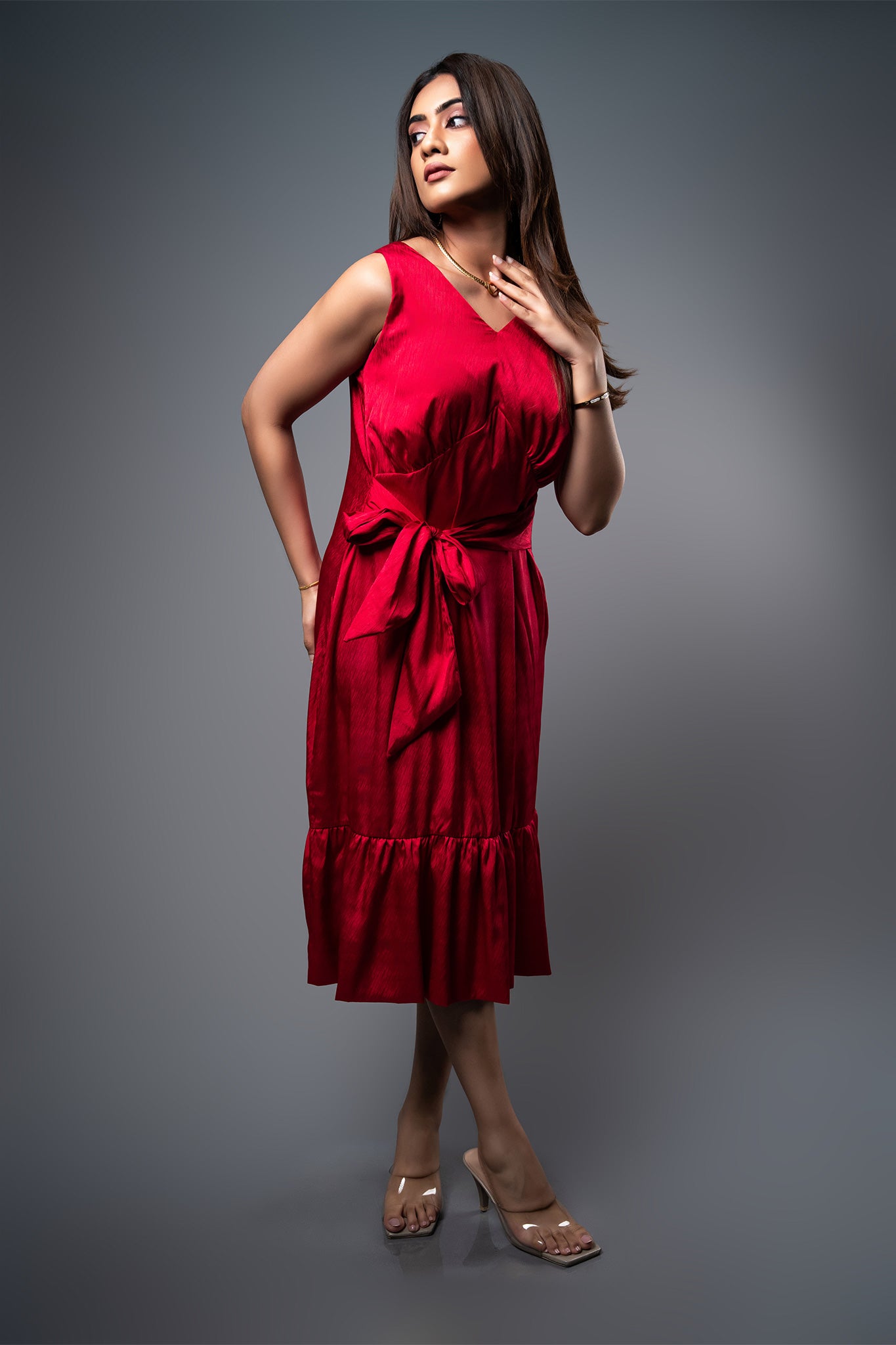 D068 | Plung Back Tie Dress