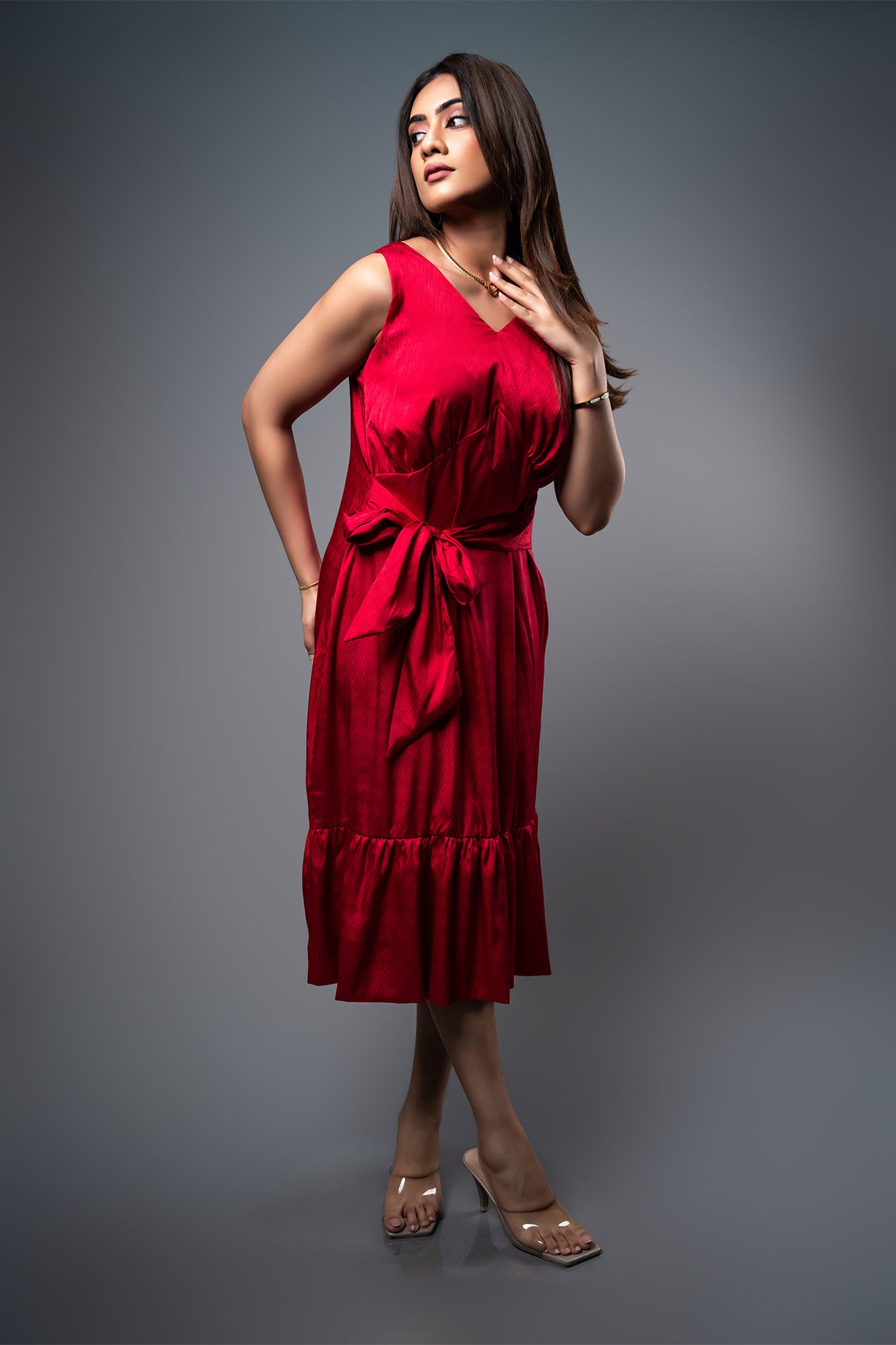 D068 l Plung Back Tie Dress