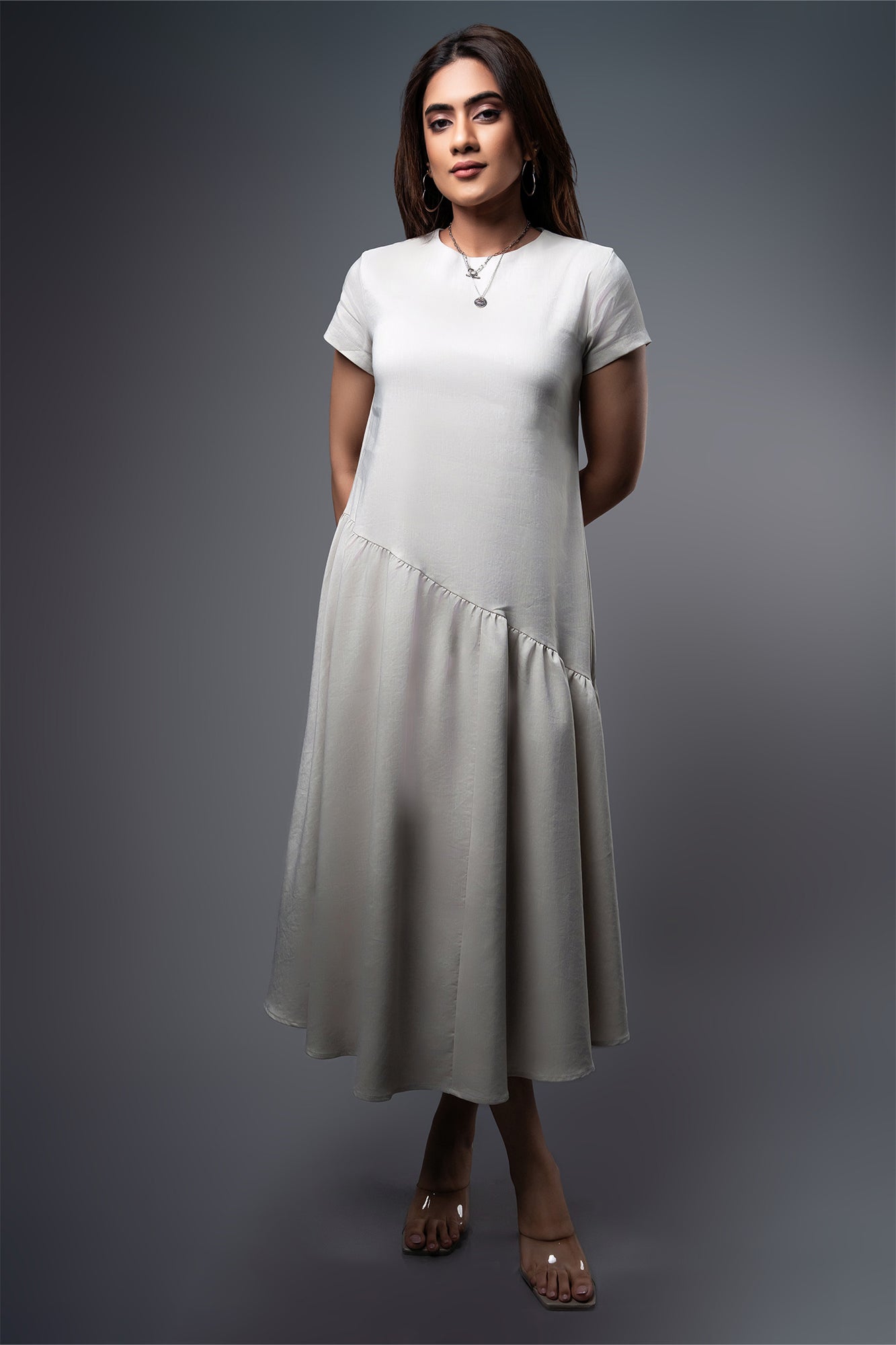 D054 l Tilted Waist Midi Dress