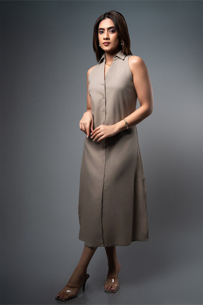 D105 l Collar Halter Neck Midi Dress