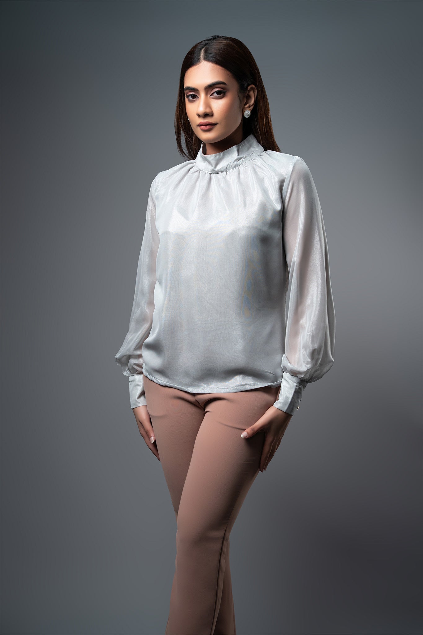 T071 | High Neck Gathered Top