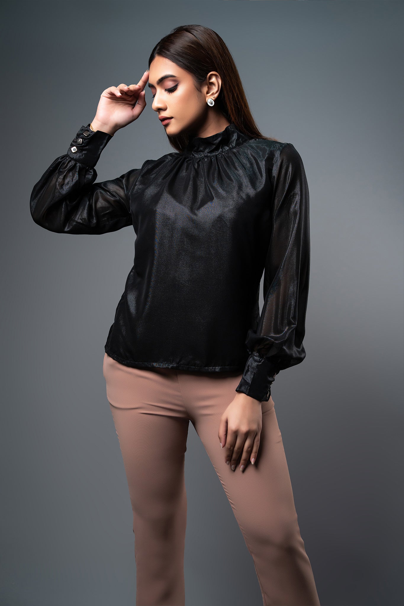 T071 | High Neck Gathered Top