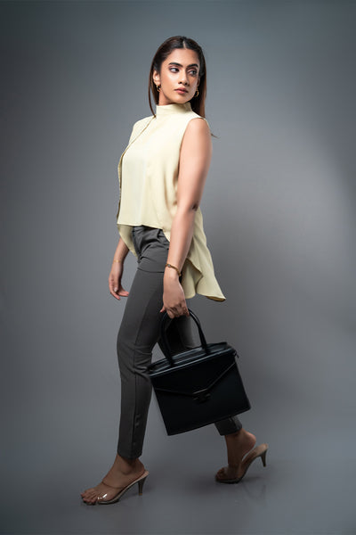 T103 l High Neck Pleated Top