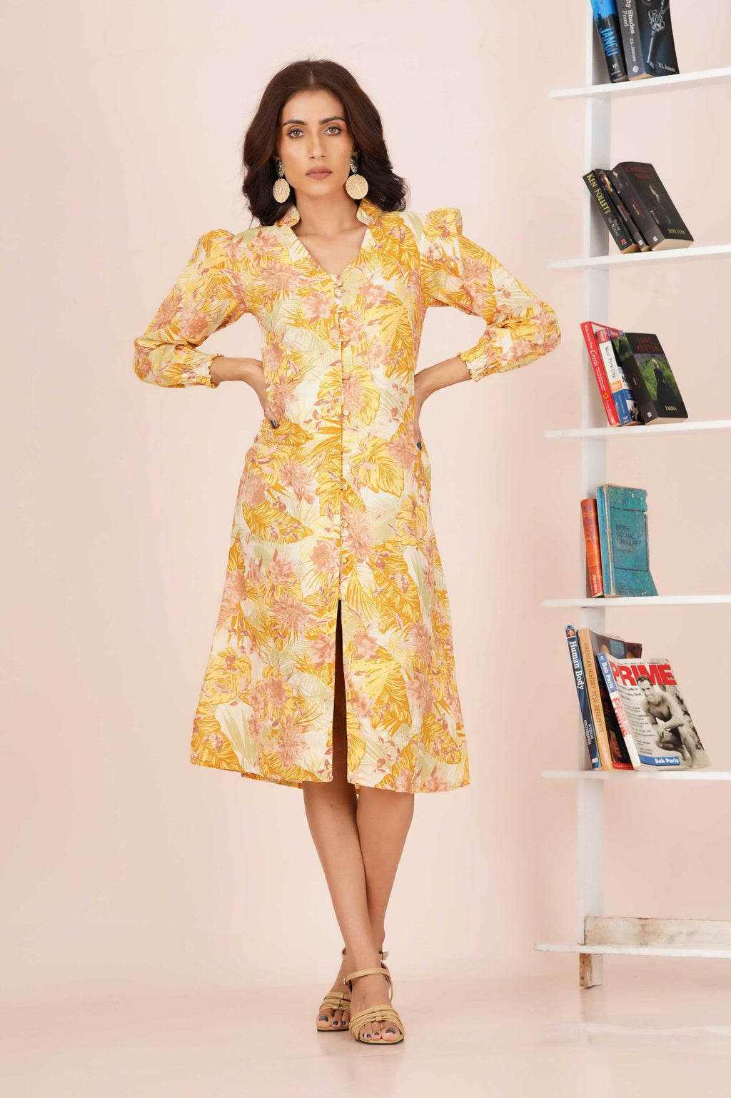 D093 | Floral Printed Square Midi Dress