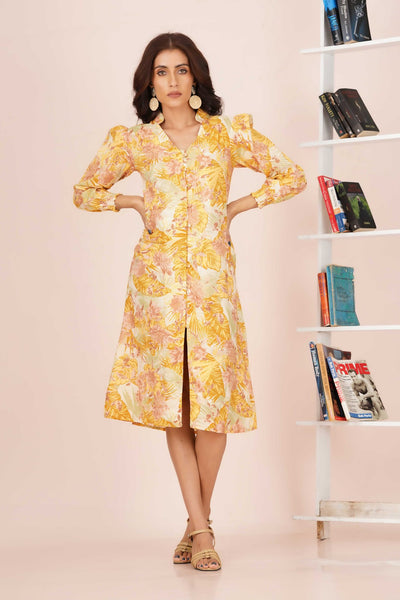 D093 l Floral Printed Square Midi Dress