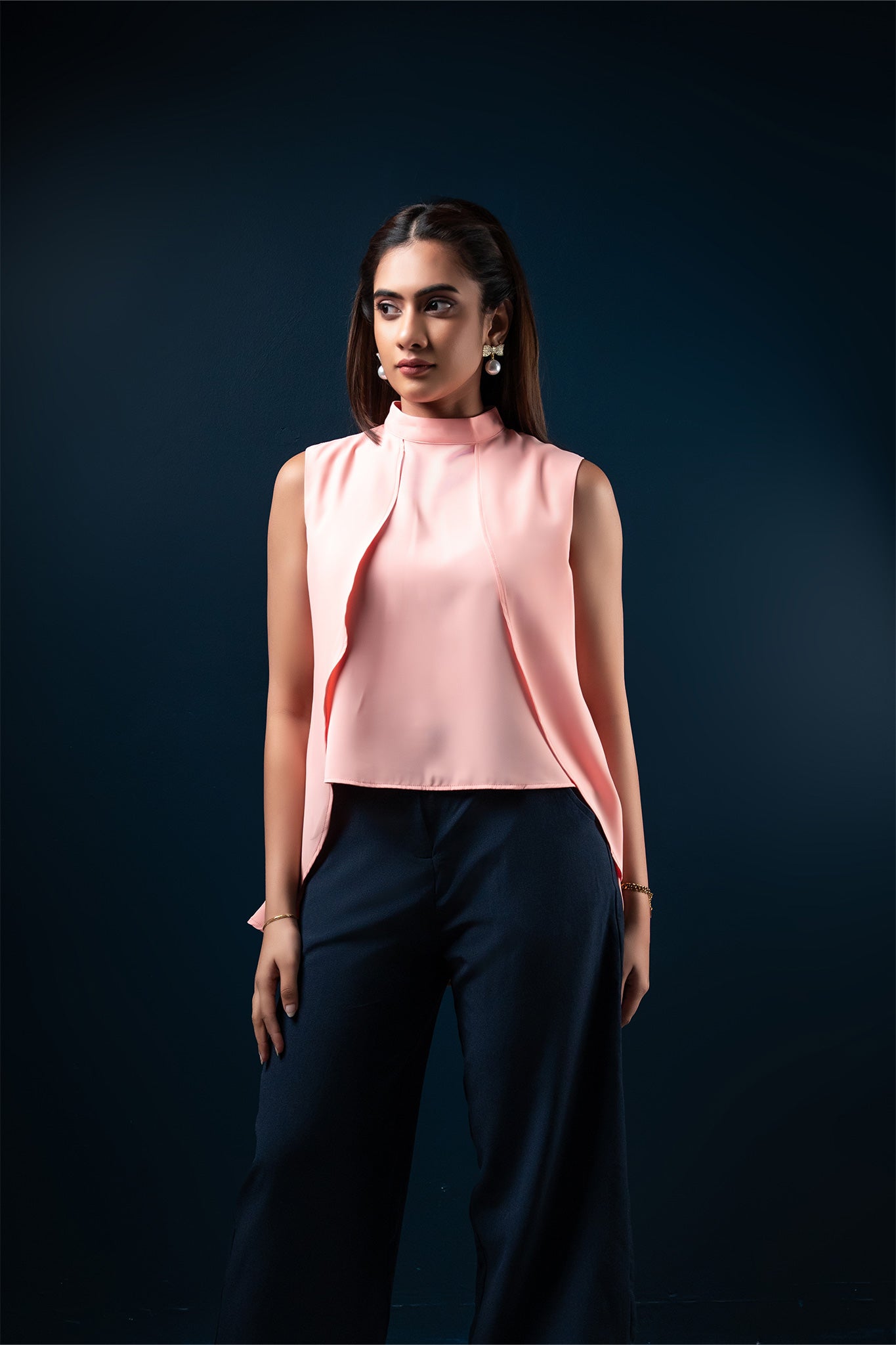 T103 | High Neck Pleated Top