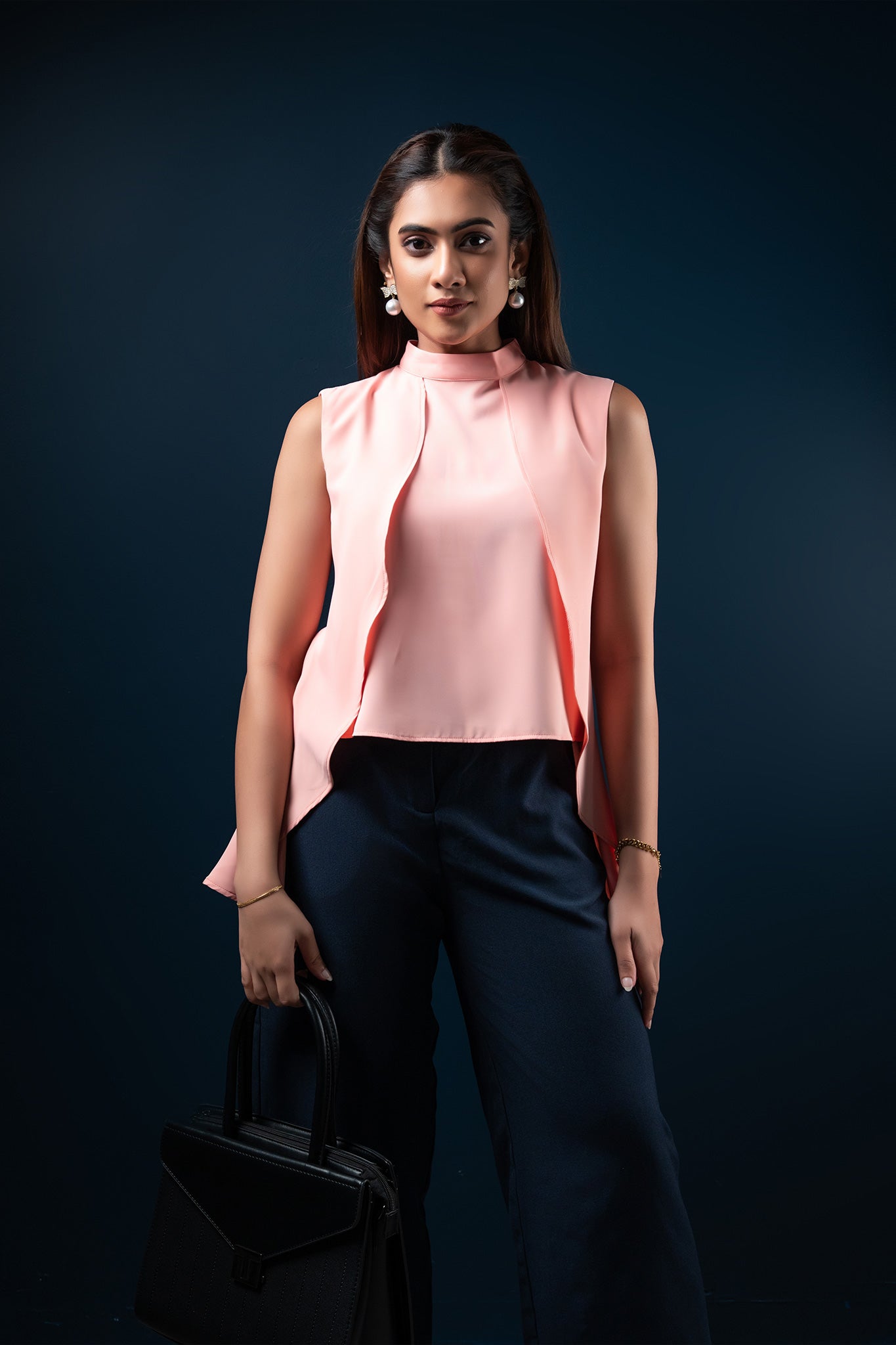 T103 | High Neck Pleated Top