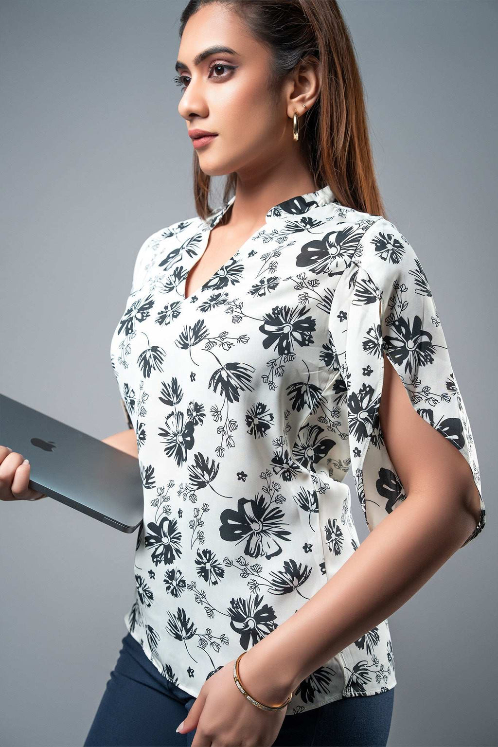 T058 | Chinese Collar Printed Top