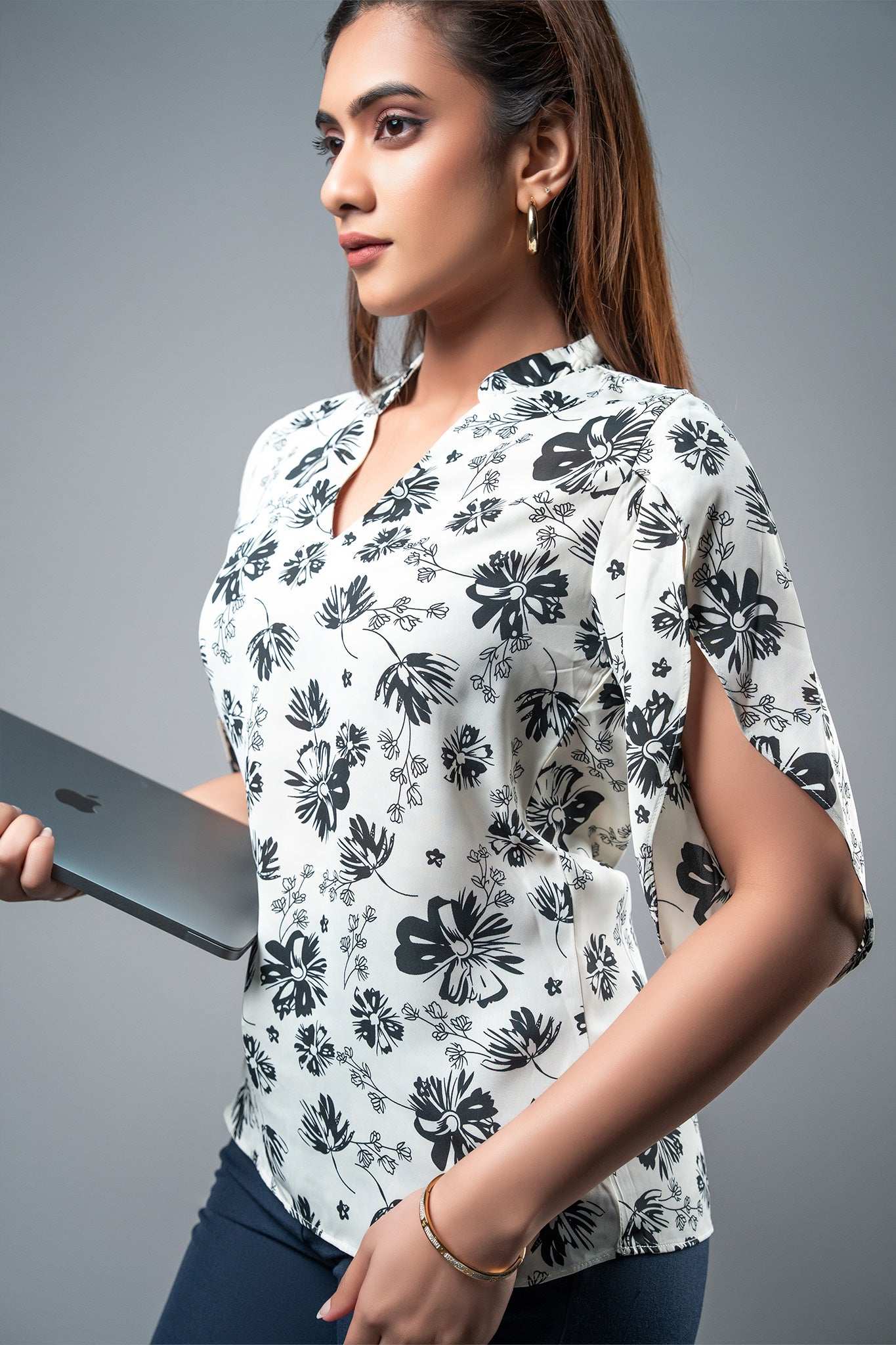 T058 | Chinese Collar Printed Top