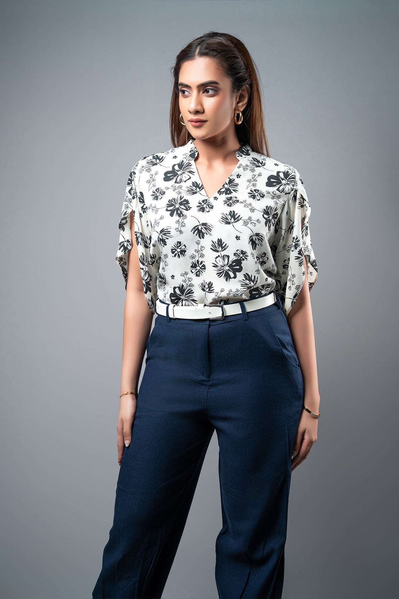 T058 | Chinese Collar Printed Top