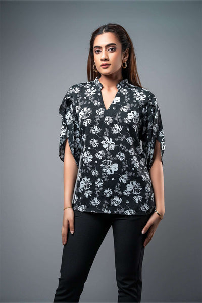 T058 | Chinese Collar Printed Top