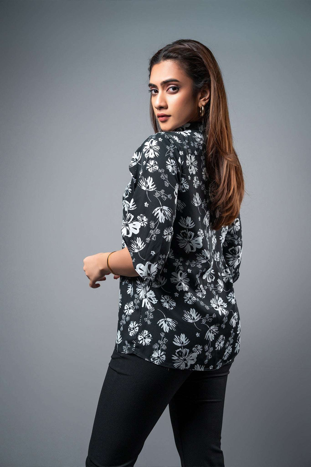 T058 | Chinese Collar Printed Top