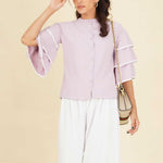 Layered Sleeve Chinese Collar Shirt - Image 1