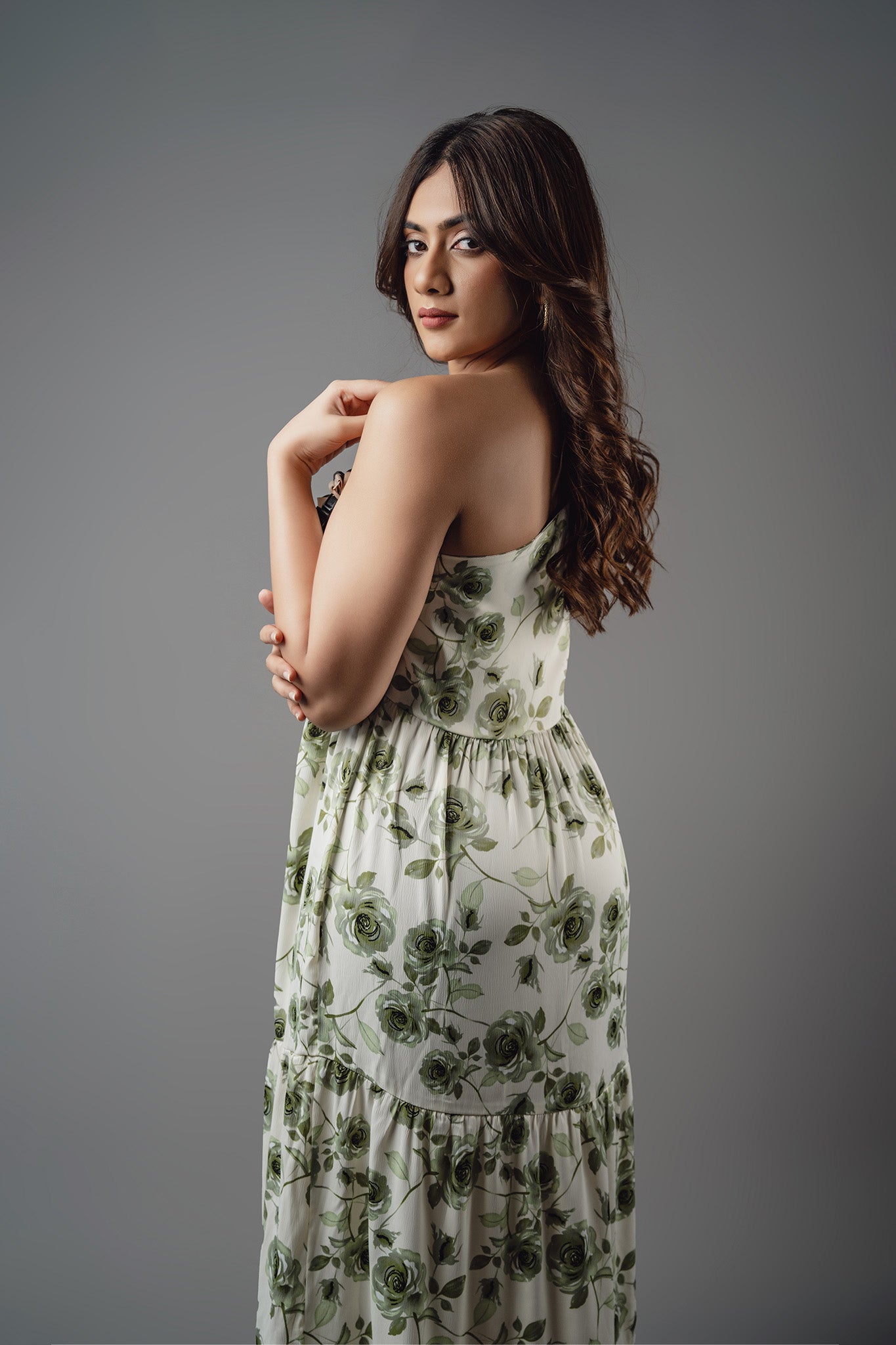 D117 | Printed One Shoulder Maxi Dress
