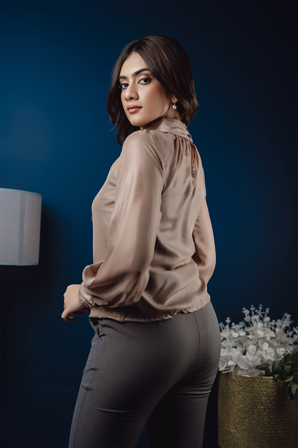 T071 | High Neck Gathered Top