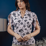 T058 l Chinese Collar Printed Top - Image 1