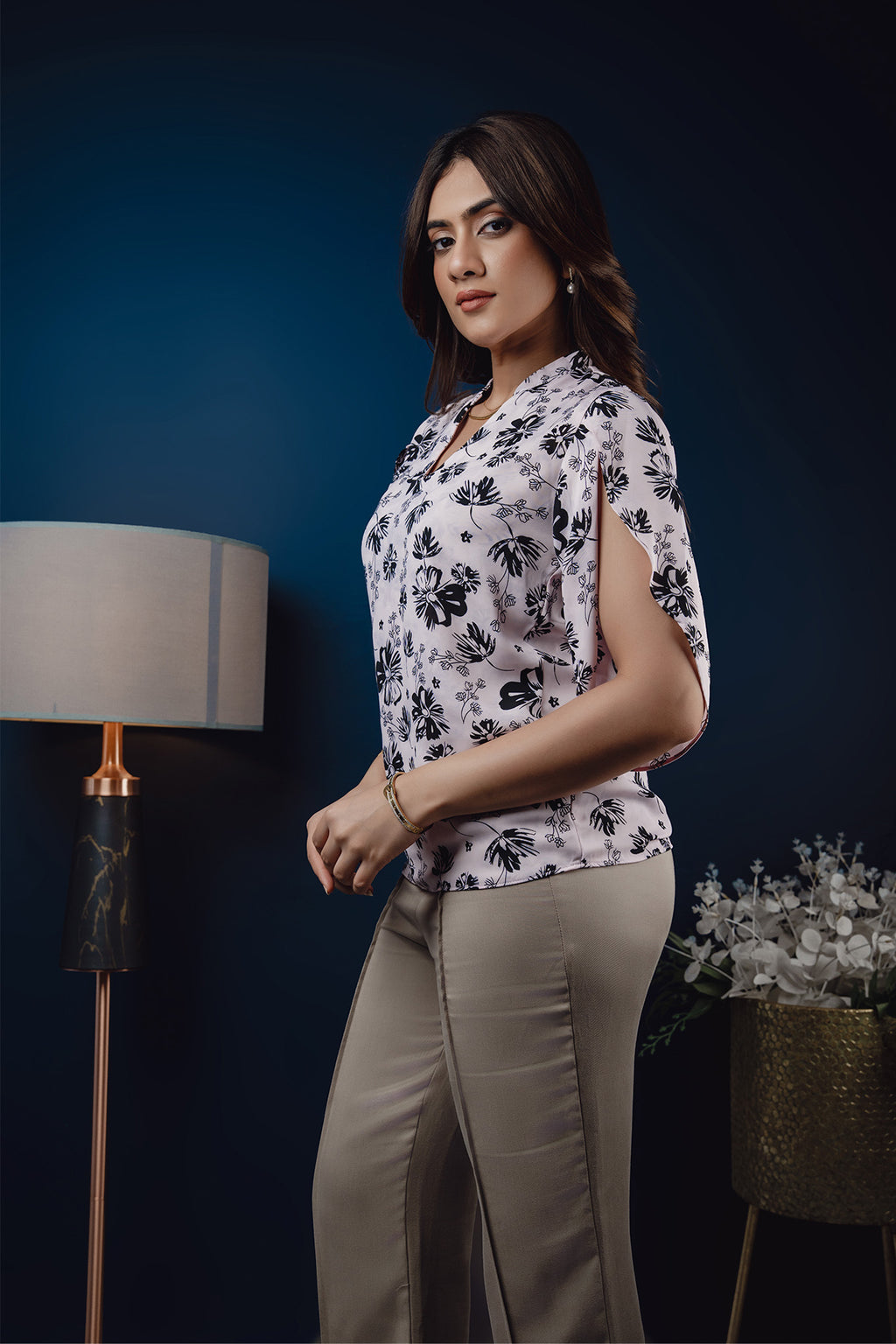 T058 | Chinese Collar Printed Top