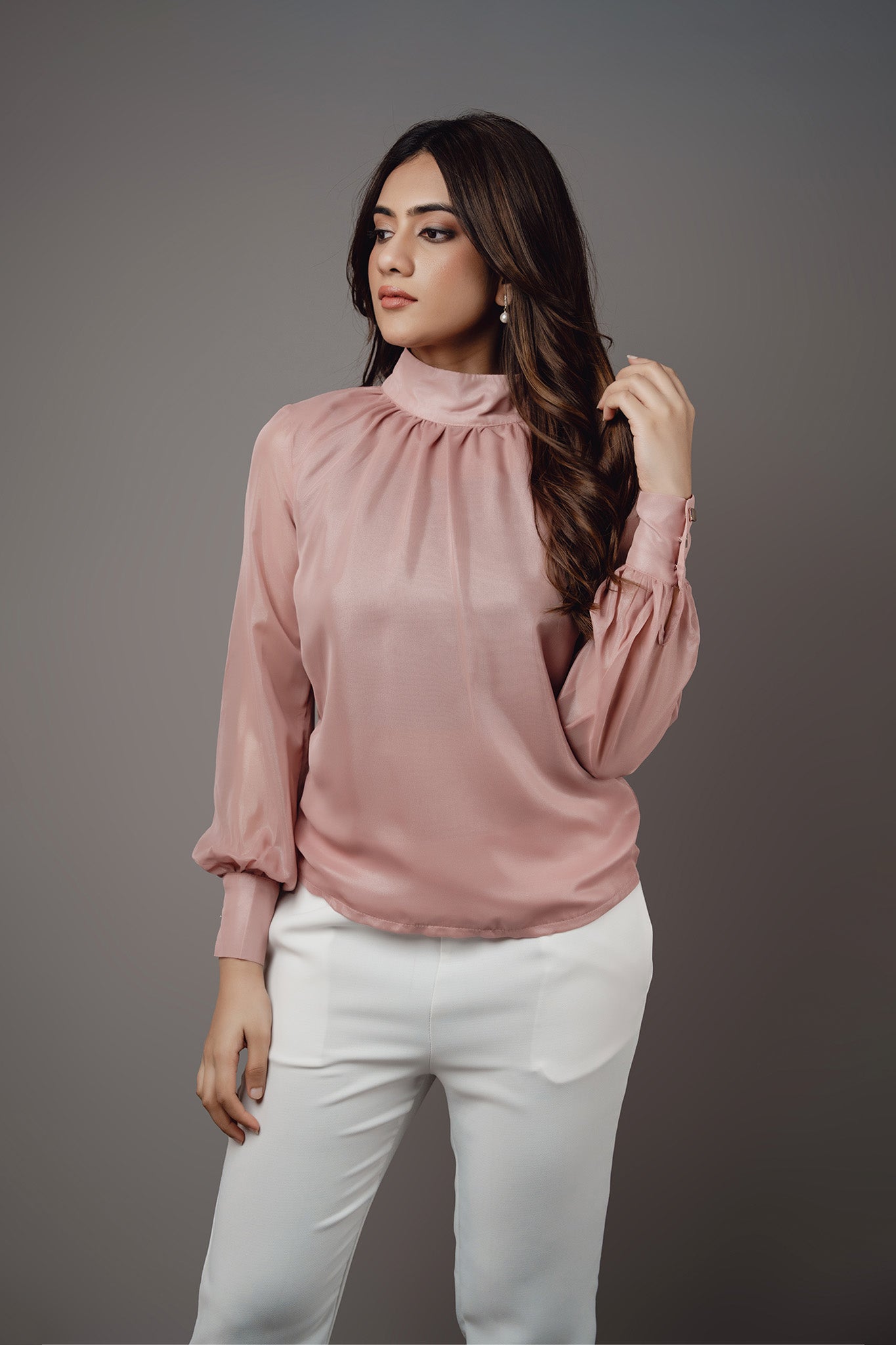 T071 | High Neck Gathered Top