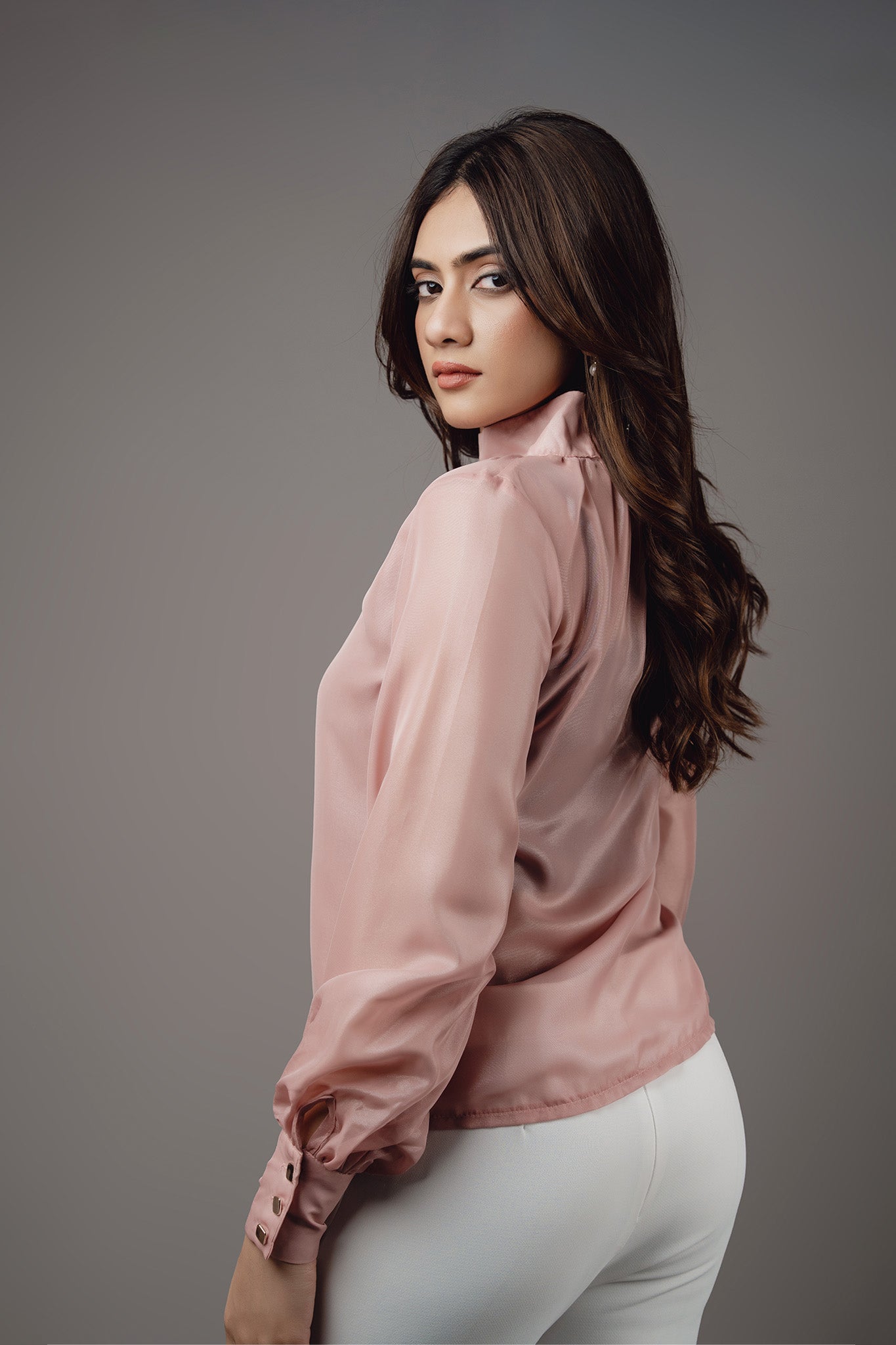 T071 | High Neck Gathered Top